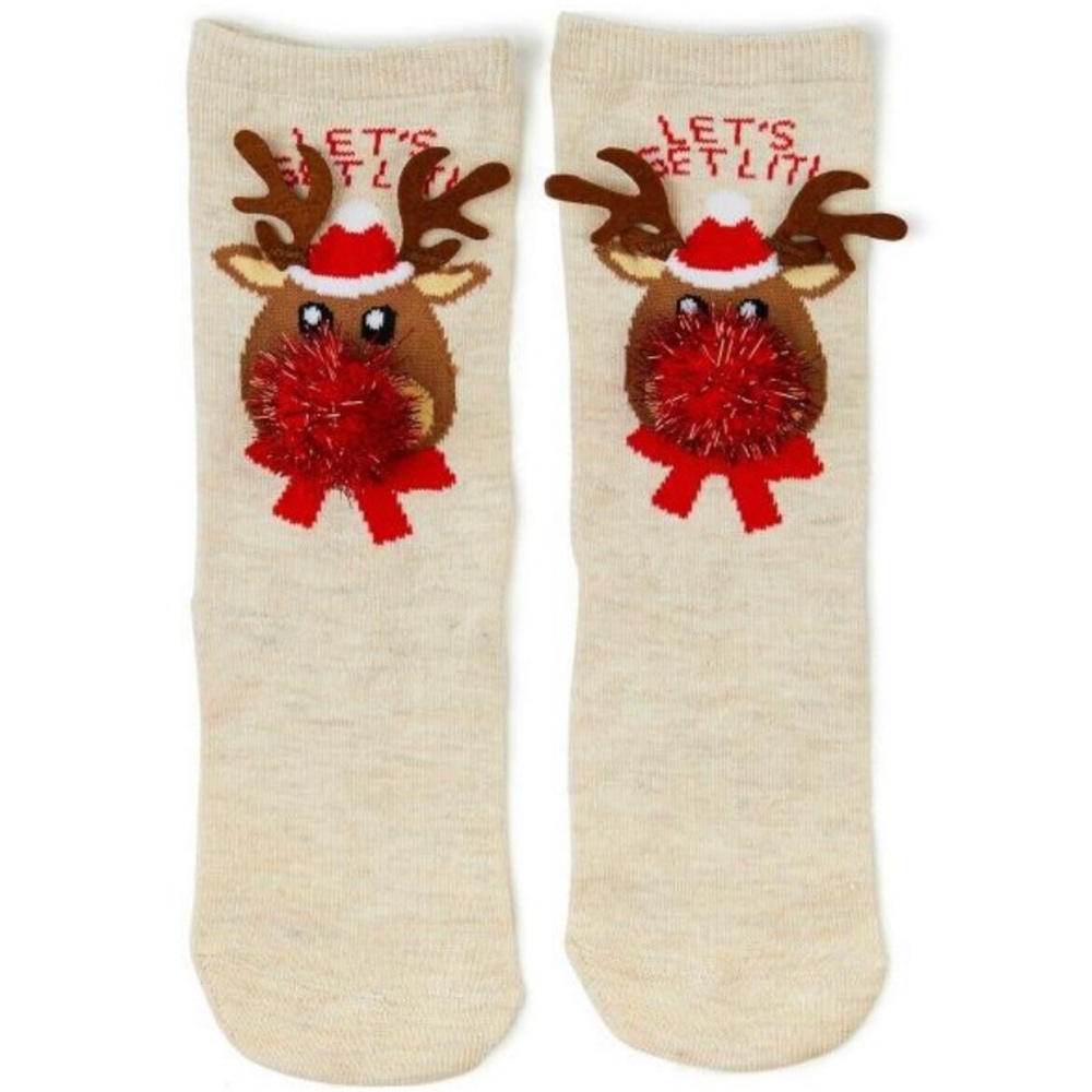 {Christmas} “Lets Get Lit” Rudolph Reindeer Socks